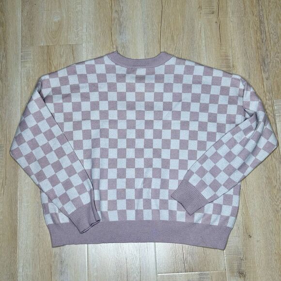 Tahari Sweaters - T-Tahari Womens Pink & White Checkered Crew Neck Long Sleeve Sweater Size LRG